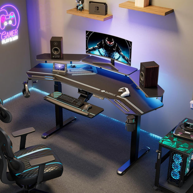 Computer Workstations, Desks & Workstations, Office Furniture & Lighting, Office ProductsGaming Desk, Standing Desk Keyboard Tray, 72" Wing Shaped Music Studio Desk Electric Adjustable Height Desk Sit Stand Desk with LED Shelves, Gaming Recording Live Stream, Slot Design - Premium  from Nobles Store - Just $1403.23! Shop now at Nobles Store