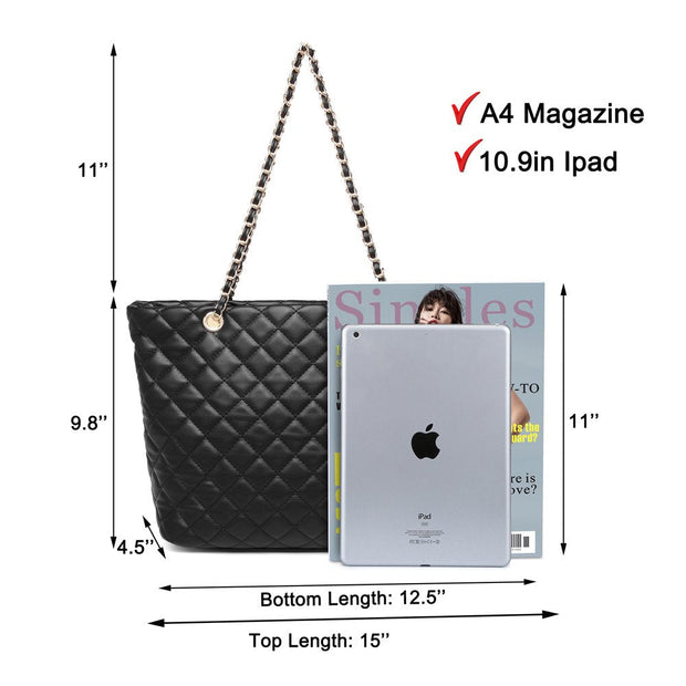Bags & Accessories, Clothing, Women's Bags, Women's Bags & Accessories, Womens Tote BagsPoppy Quilted Women Handbags Purses Leather Tote Bag Satchel Wallet Set 2Pcs Chain Strap Shoulder Bag Classic - Premium  from Nobles Store - Just $64.19! Shop now at Nobles Store