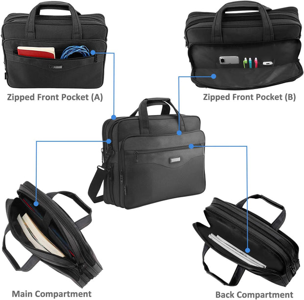Laptop Bag 15.6 Inch, Mens Laptop Briefcase, Expandable Carry on Computer Case, Business Office Attache, Lightweight Water Resistant Shoulder Messenger Bag for Macbook Acer HP Dell, Black