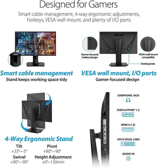 Computers & Accessories, Electronics, MonitorsVG248QG 24" G-SYNC Gaming Monitor 165Hz 1080P 0.5Ms Eye Care with DP HDMI Dvi,Black - Premium  from Nobles Store - Just $266.56! Shop now at Nobles Store