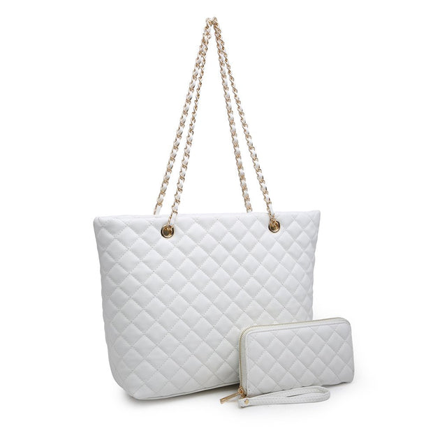 Bags & Accessories, Clothing, Women's Bags, Women's Bags & Accessories, Womens Tote BagsPoppy Quilted Women Handbags Purses Leather Tote Bag Satchel Wallet Set 2Pcs Chain Strap Shoulder Bag Classic - Premium  from Nobles Store - Just $64.19! Shop now at Nobles Store