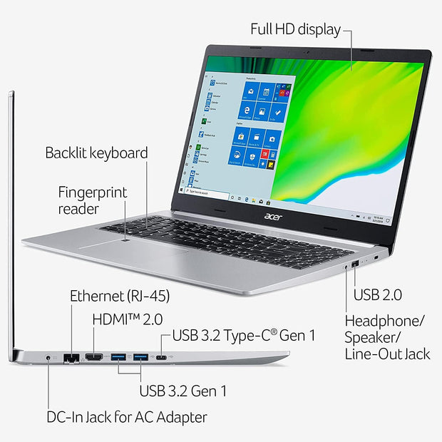 Newest Aspire 5 Premium Laptop: 15.6" FHD Comfyview IPS Display, 4-Core AMD Ryzen 3 3350U Processor(Upto 3.5Ghz), 8GB RAM, 256GB SSD, AMD Radeon, HDMI, Backlit-Kyb, Fp-Reader, Wifi-6, Win10/11S