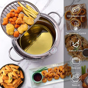 Cookware, Dining & Bar, Home & Garden, KitchenJapanese Deep Frying Pot with a Thermometer and a Lid 304 Stainless Steel Kitchen Tempura Fryer Pan 20 24 Cm KC0405 - Premium  from Nobles Store - Just $78.74! Shop now at Nobles Store