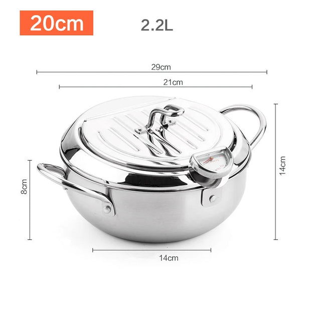 Cookware, Dining & Bar, Home & Garden, KitchenJapanese Deep Frying Pot with a Thermometer and a Lid 304 Stainless Steel Kitchen Tempura Fryer Pan 20 24 Cm KC0405 - Premium  from Nobles Store - Just $78.74! Shop now at Nobles Store