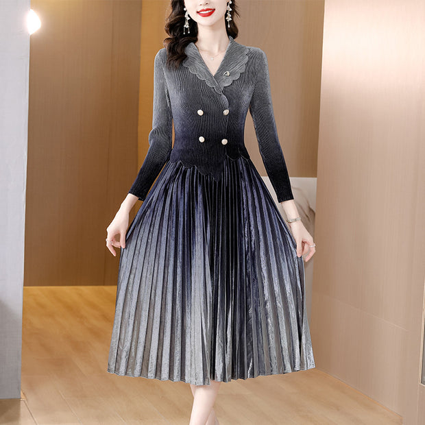Clothing, null, WomenSuit Collar Large Hem Pleated Pleuche Dress - Premium 0 from Nobles Store - Just $91.95! Shop now at Nobles Store