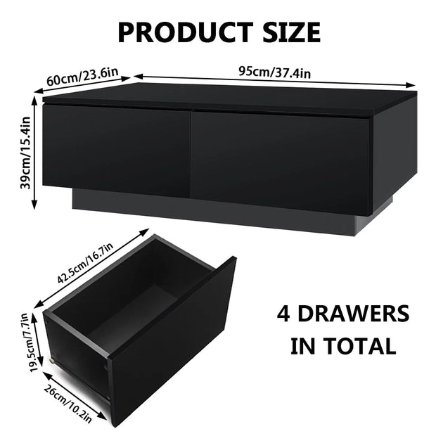 Coffee Tables, Furniture, Home, Living Room Furniture, Storage Coffee TablesLED Coffee Table with 4 Drawers Center Cocktail Side Table Black High Gloss Finish - Premium  from Nobles Store - Just $167.31! Shop now at Nobles Store