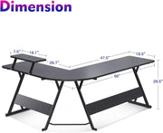 L Shaped Gaming Desk, 66 Inch Gaming Table with Carbon Fiber Texture, Corner Gaming Desk with Monitor Shelf, Cup Holder & Headphone Hook, PC Computer Desk for Gamer, Black